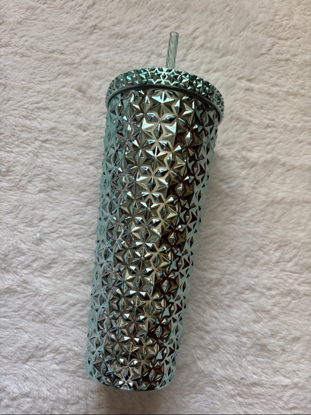Metallic Aqua/Mint Green Tumbler with Straw.